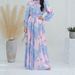 Women's Clothing Modest Abaya Dress Muslim Modest Dress – Floral Print Chiffon Abaya With Stand Collar & Lantern Sleeves ( Middle Eastern Style)_ecoleips.com
