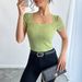 Women's Clothing Solid Color Lace Slim Square Short Sleeved T Shirt Tops_ecoleips.com