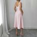 Women's Square Neck Sleeveless Dress Pink Button Front Elegant Summer Midi Dress_ecoleips.com