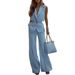 Women's Sleeveless Patchwork Suit Loose Trouser Set with Button Pocket Spring Autumn Style Cross Border Fashion_ecoleips.com