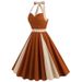 2024 New European And American Maillard Retro Patchwork Mid-Length Fashionable Age-Reducing Halter Neck Tie-Waist Flared_ecoleips.com