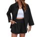 Women's Clothing Spring And Summer New Solid Color Lapel Three Quarter Sleeve Loose Shirt Shorts Suit_ecoleips.com