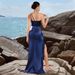 Women's Clothing Fashion One Shoulder Ruffled Slim Fitting Slit Dress Sexy Goddess Temperament High End Party Evening Dress_ecoleips.com
