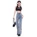 2025 Spring And Autumn New Vintage Washed Distressed Butterfly Embroidery Versatile Design Slightly Flared Denim Pants_ecoleips.com