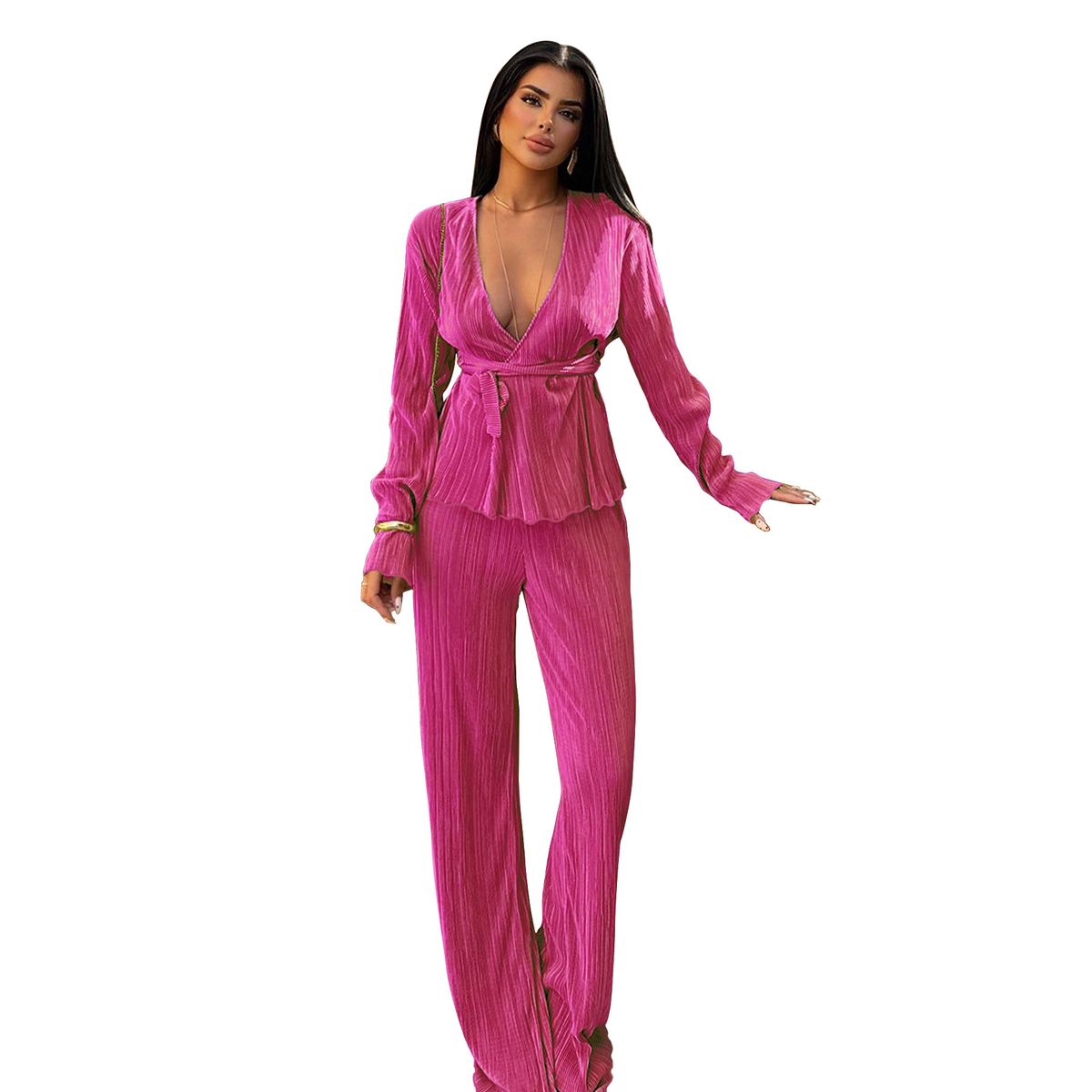 Women's Clothing V Neck Long Sleeved Cardigan Autumn And Winter Casual Two Piece Set_ecoleips.com