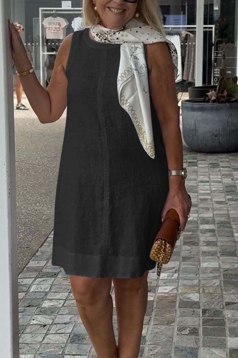 Women's Clothing Spring And Summer New Women's Casual Solid Color Round Neck Vest Dress_ecoleips.com