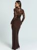 Mozision Lace Patchwork Sexy Maxi Dress Women Gown Fashion See Through Long Sleeve High Waist Ruched Club Party Long Dresses_ecoleips.com