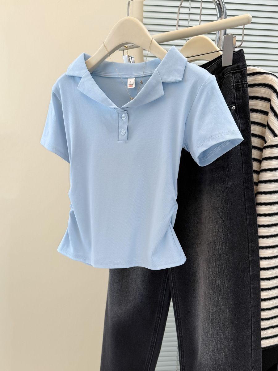 Women's Clothing Short Sleeved T Shirt Women's Summer New Niche Waist Straight Shoulder Slimming Short Top_ecoleips.com