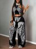 Retro Animal Print Halter Neck Cami With Wide-Leg Pants Set, Comfortable Loungewear For Women, Two-Piece Outfit For Casual Style_ecoleips.com