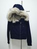 girl Niche Design Autumn Winter New Hooded Fur Collar Diagonal Plush Inner Cotton Jacket Navy Blue/Black/Gray_ecoleips.com