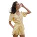 Lace Trim V-Neck Top & Tie-Waist Shorts Set – 100% Cotton Summer Outfit For Women (Yellow) Versatile Neutrals_ecoleips.com