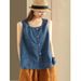 Voya Cotton And Linen Sleeveless T-shirt, This Summer's Simple Button-decorated Vest, Versatile Loose-fitting Vest T-shirt_ecoleips.com