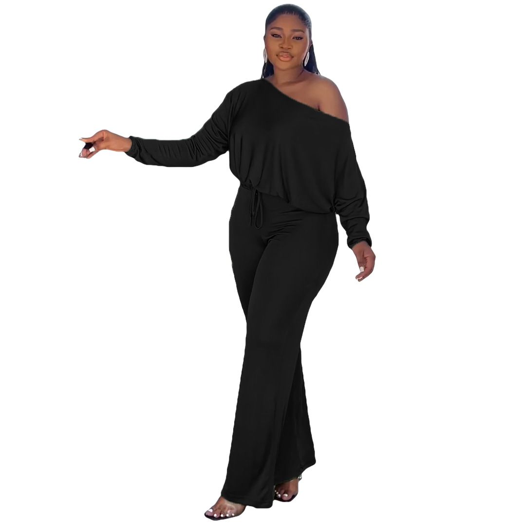 Women's Fashion Jumpsuit With Batwing Sleeves & Drawstring Waist – Oversized Boho Chic One-Piece Romper (Grey/Black/Red/Yellow/Army Green)_ecoleips.com