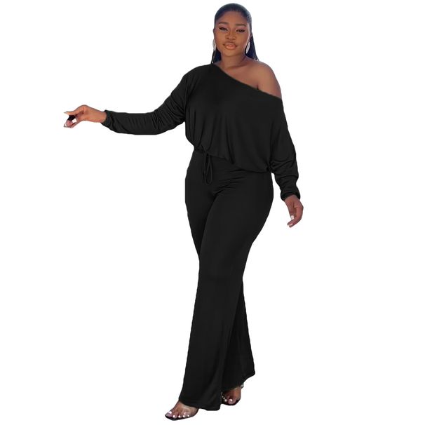 Women's Fashion Jumpsuit With Batwing Sleeves & Drawstring Waist – Oversized Boho Chic One-Piece Romper (Grey/Black/Red/Yellow/Army Green)_ecoleips.com