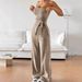 Summer New Women's Clothing Sexy Chest Wrap Split Pit Strip Top Straight Trousers Set_ecoleips.com