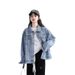 "Women's Oversized Denim Jacket - Vintage Washed Boyfriend Style Loose Fit Spring/Autumn Top (Light Blue/Black)"_ecoleips.com