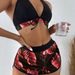Leaf Print European American Style Bikini Women's Two Piece Swimsuit Shorts Three Piece Set Wholesale Hot Selling_ecoleips.com
