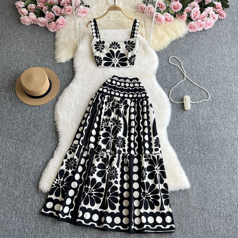 Women's Clothing Retro Jacquard Knitted Suit Sleeveless Vest Mid Length Skirt High End Lady Two Piece Suit_ecoleips.com