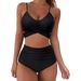 Women's Clothing Swimsuit New High Waist Split Women's Swimsuit Cross Backless Print Multicolor Bikini_ecoleips.com