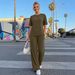 Women's Two Piece Summer Casual Set Short Sleeve Loose T-Shirt And Pants Travel Wear_ecoleips.com