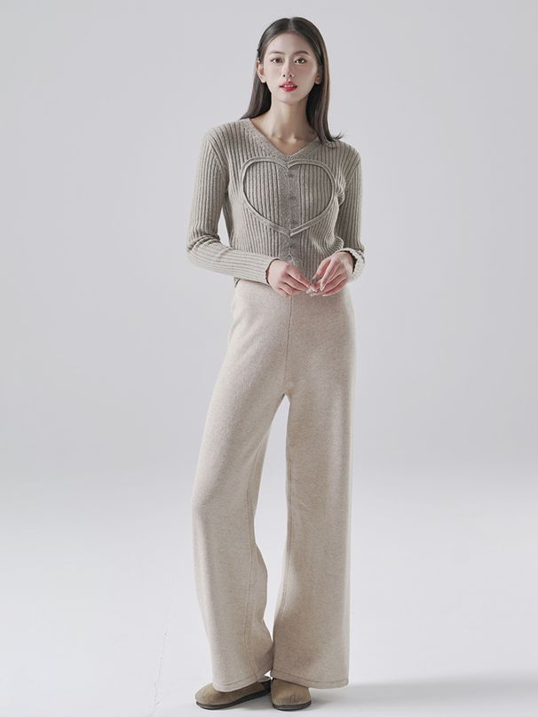 High End Wool Knitted For Women In Pring, Traight Wide Leg Pant, Elatic High Waited Looe And Lazy Tyle Floor_ecoleips.com