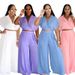 Women's Fashion Loose Suit Solid Color Lapel V-Neck Batwing Top Wide Leg Pants Spring/Autumn Wear_ecoleips.com