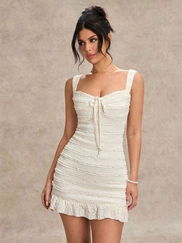 Voya New European And American Summer Dress: Fashionable, Sweet, Elegant, With Wavy Pattern, Tie-Neck, Strapless_ecoleips.com