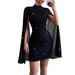 Cross-Border European And American Women's Clothing Round Neck Ribbed Chiffon Cape Bodycon Dress_ecoleips.com