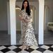 Women's Floral Print Ruffled Dress Round Neck Long Sleeve Gentle Style European American Fashion New Arrival 2024_ecoleips.com
