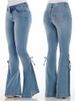 K Jeans Mid Waist Lace Up Denim Pants Stretch Jeans Women's Flared Pants_ecoleips.com