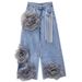 Women's Clothing Fashion Korean Style High Waist Wide Leg Jeans For Women - Distressed Denim With Flowy Straight Cut, Comfortable & Stretchy_ecoleips.com