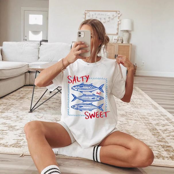 Men's & Women's Relaxed Fit Fish Print Short Sleeve T-Shirt - Soft Polyester Casual Top For Summer, Beach, Travel & Daily Wear (White, S-Xxl)_ecoleips.com