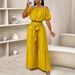 Women's Clothing Wide Leg Pants For Commuting High Waist Green Flared Strappy Drape Pants_ecoleips.com