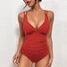 Women's Sexy V-Neck One-Piece Swimsuit - Tummy Control Bathing Suit, Retro High Waist Swimwear For Women_ecoleips.com