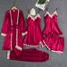 Women's Clothing new pajamas with chest pads Silk sexy sling golden flower five piece pajamas thin home clothes_ecoleips.com