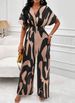K New Short Sleeved Printed Waist Cinching Jumpsuit Fashionable Wide Leg Pants For Women_ecoleips.com