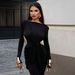 Sexy & Elegant Long Sleeve Bodycon Dress With Cut-Out Details - Stretchy Polyester Blend, Slim Fit, Black, S-L (Fall Fashion, Clubwear & Night Out)_ecoleips.com