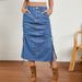 Verve Trade Women's Summer New Washed Elastic Waist Drawstring Denim Midi Skirt_ecoleips.com