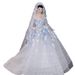 Blue Floral Strapless Evening Gown French Style Niche Emcee Banquet Dress Elegant Subtly Luxurious Princess Dress for Women_ecoleips.com