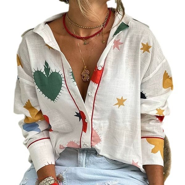 Women's Clothing Long Sleeved Shirt Printed Fashion Cardigan Casual Shirts_ecoleips.com