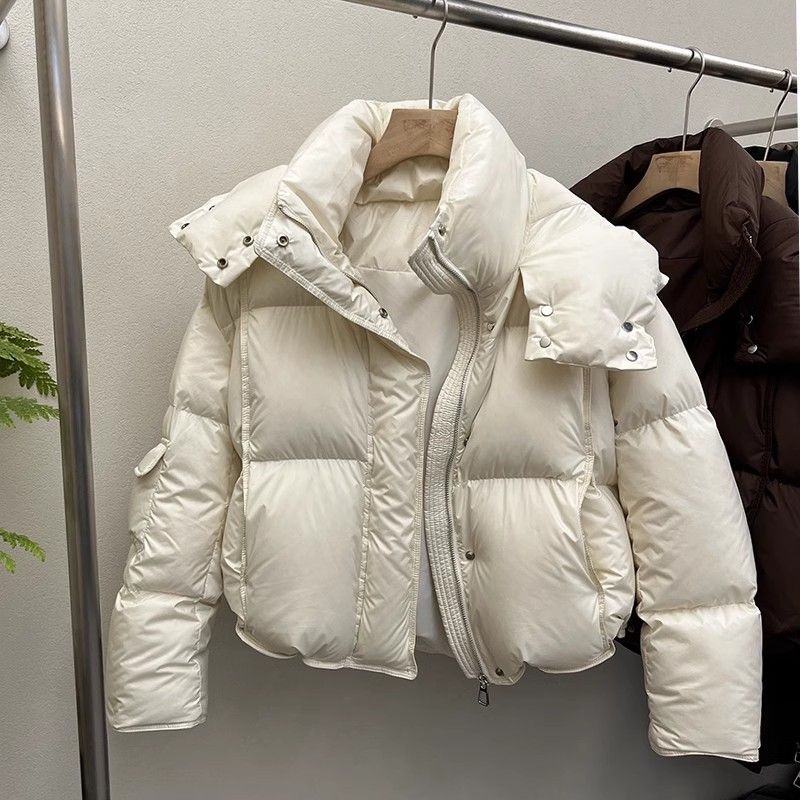 Women's Short Puffer Jacket With Hood - 2024 Winter Fashion Thickened Cotton Coat In Loose Fit (Cream, Black, Brown, Burgundy)_ecoleips.com