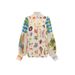 Women's Graffiti Print Cardigan Shirt Turn Down Collar Lantern Sleeve European American Style Personalized Clothing Top_ecoleips.com