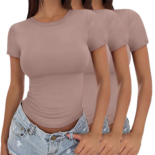Women's Clothing Summer Style Women's Pullover T-Shirt Sexy Slim Fit Fashionable Round Neck High End Feel Milk Silk 3 Piece Set_ecoleips.com