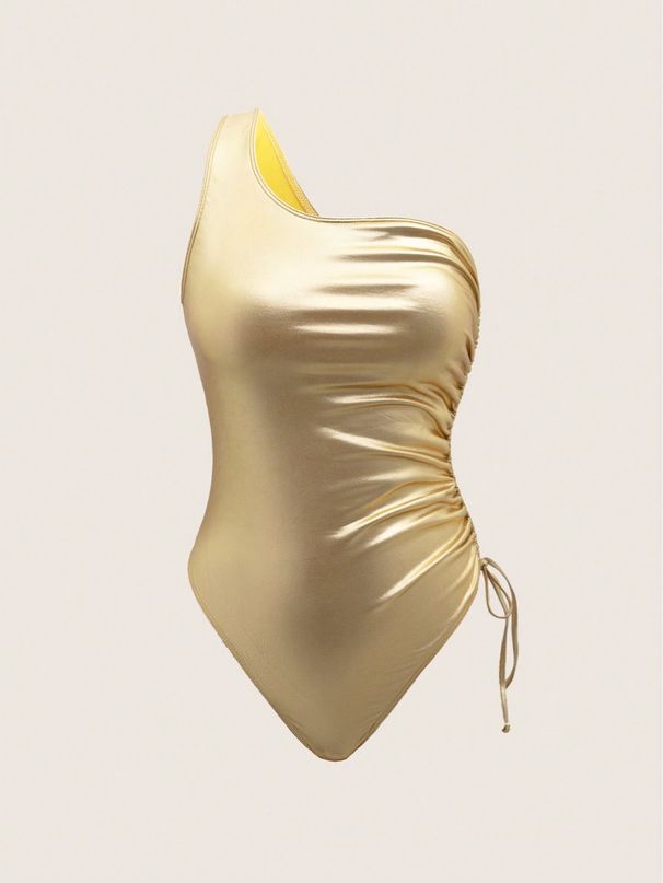 Women's Clothing hot stamping high end brand swimsuit women one shoulder drawstring bikini beach hot spring one piece swimsuit_ecoleips.com