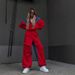 New High Street Design Splicing Sports Suit Hooded Cardigan Drawstring Ripped Button Trousers Two-piece Set Women_ecoleips.com