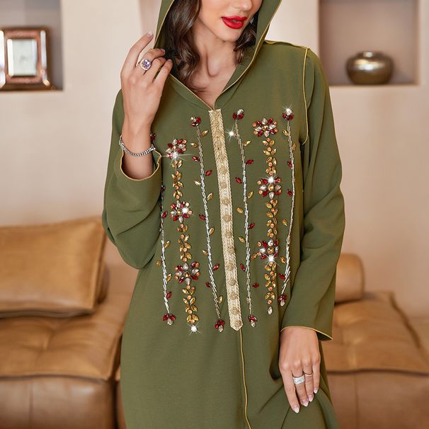 A803 Military Green Vertical Strip Hand-Stitched Drilling Dress With Cap_ecoleips.com