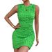 European And American Women's Fashion Cross-border New Stylish Drawstring Elastic Bubble Pattern Sexy Bodycon_ecoleips.com