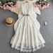 Women's Clothing Collar Hollow Embroidery Lace Stitching Sleeveless Waist Slimming Elegant Dress_ecoleips.com