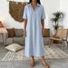 Women's Casual Linen Short Sleeve Polo Dress - Breathable Straight Cut Summer Dress With Comfortable Collar (Multiple Colors & Sizes)_ecoleips.com