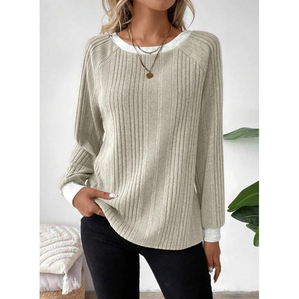 Wholesale Round-Neck, Loose-Fitting, Long-Sleeved Casual Women's Solid Color Fleece Insert Sleeve T-Shirt Tops_ecoleips.com